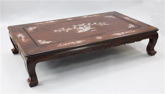 A Chinese mother of pearl inset hardwood coffee table, W.3ft D.4ft 11in. H.1ft 1in.